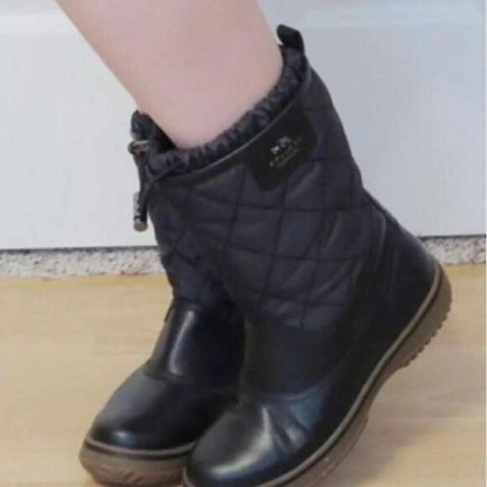 Coach Black Quilted Winter Boots With Rubber Sole & Drawstring Closure